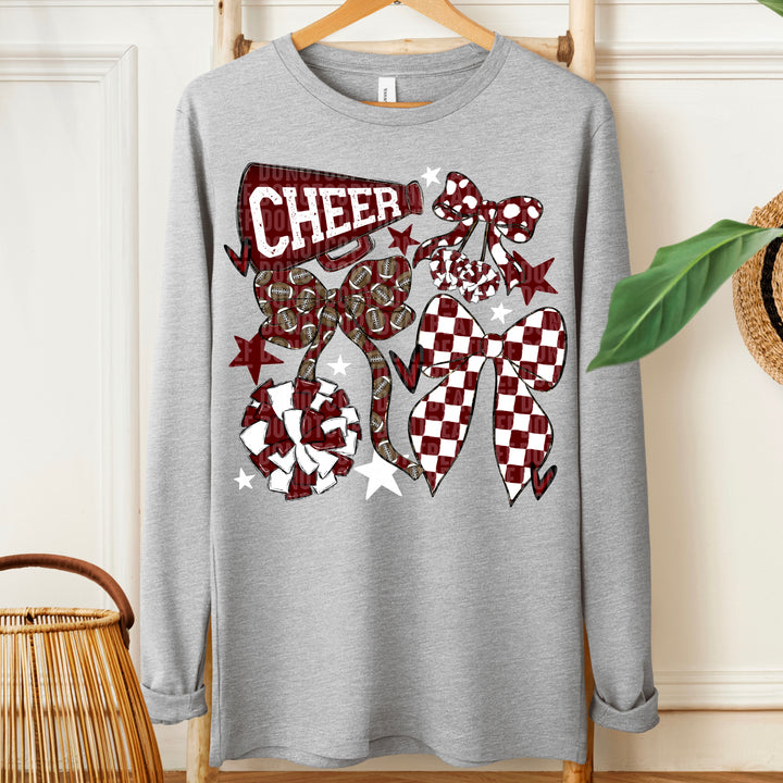 Cheer Football Bow Collage - Maroon & White