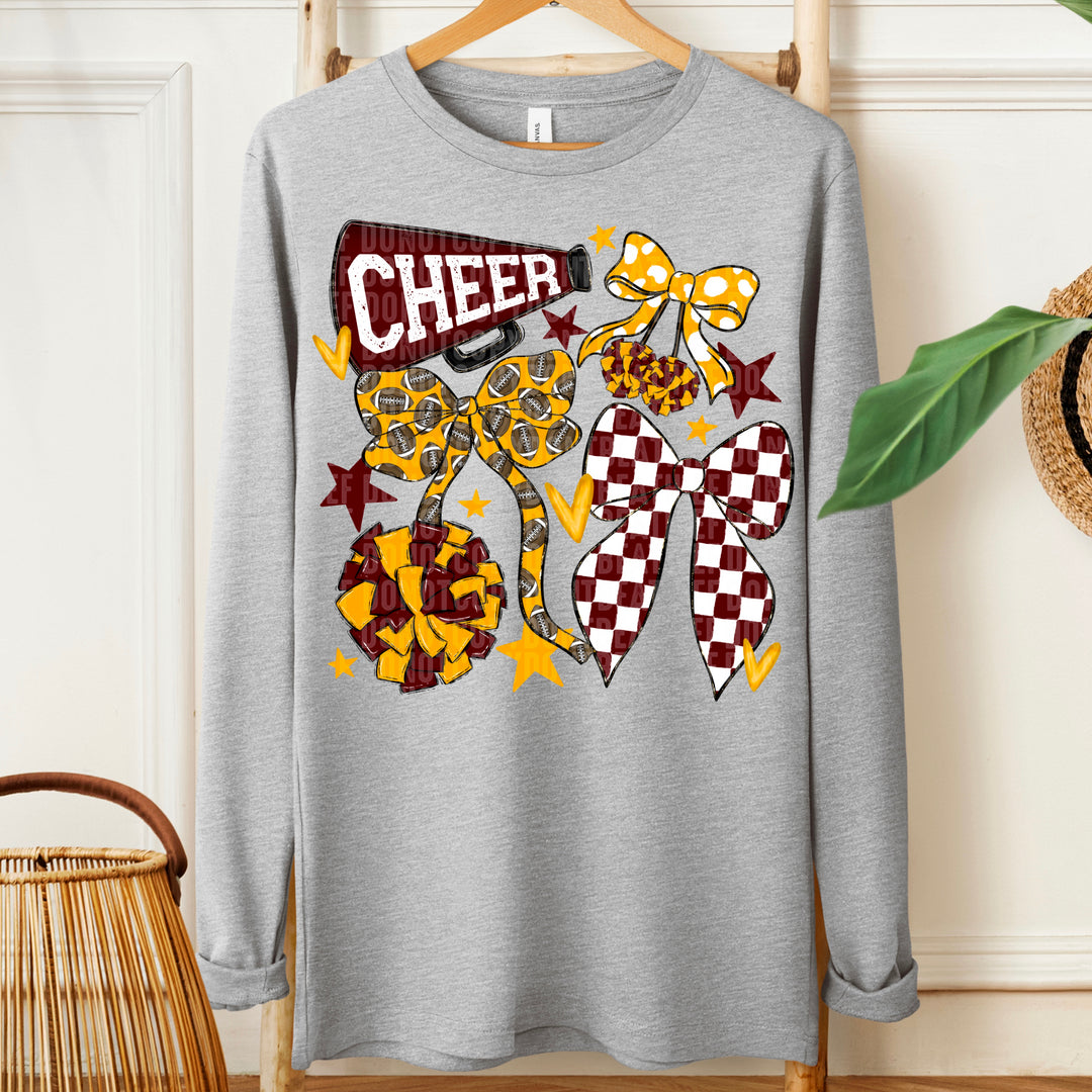 Cheer Football Bow Collage - Maroon & Yellow Gold