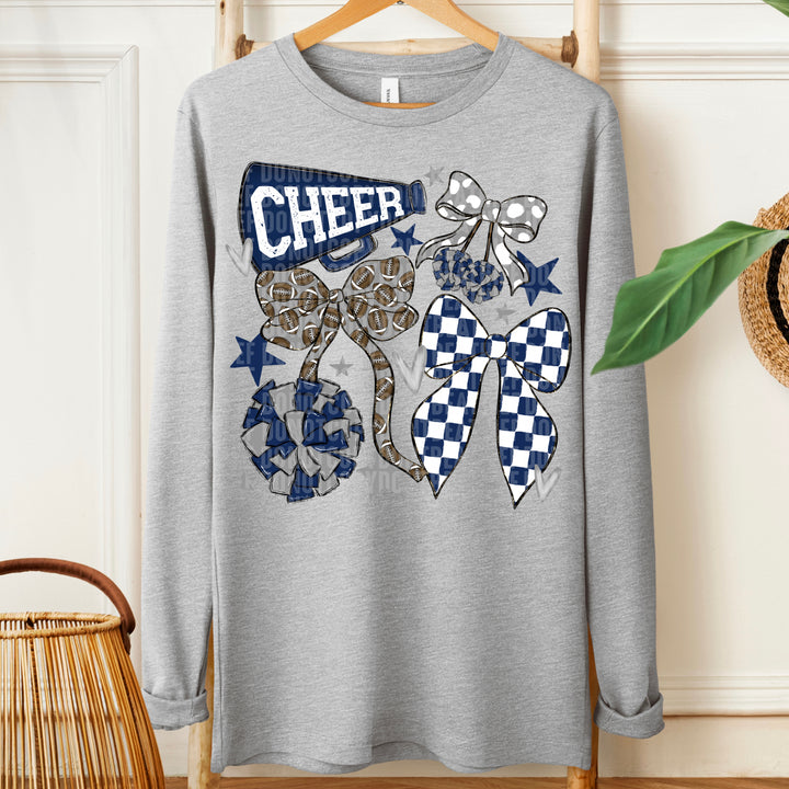 Cheer Football Bow Collage - Navy Blue & Grey
