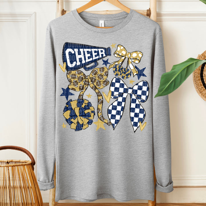 Cheer Football Bow Collage - Navy Blue & Gold
