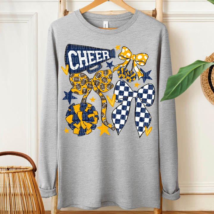 Cheer Football Bow Collage - Navy Blue & Yellow Gold