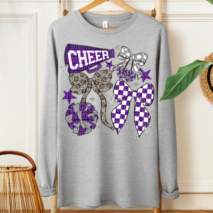 Cheer Football Bow Collage - Purple & Grey