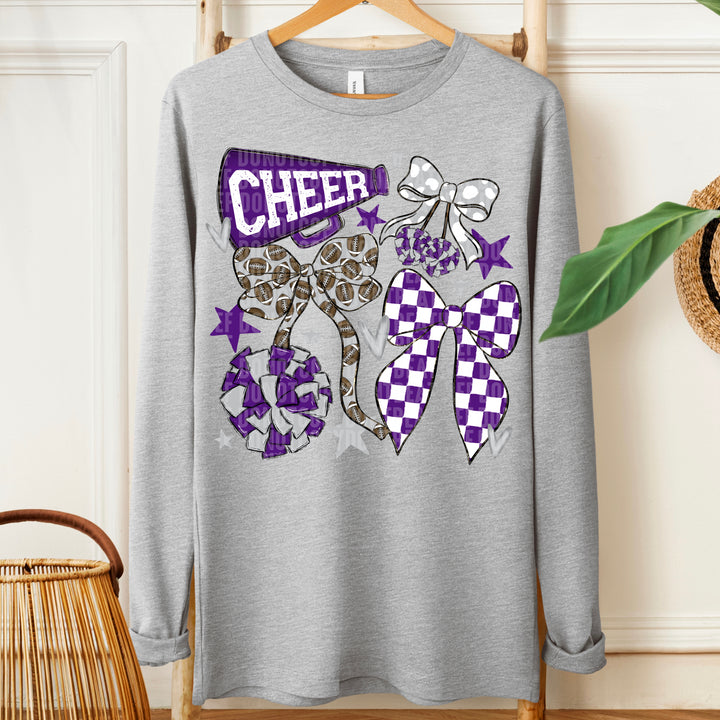 Cheer Football Bow Collage - Purple & Silver