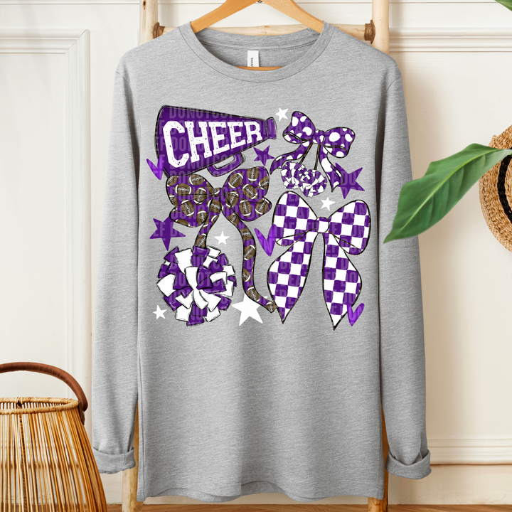 Cheer Football Bow Collage - Purple & White