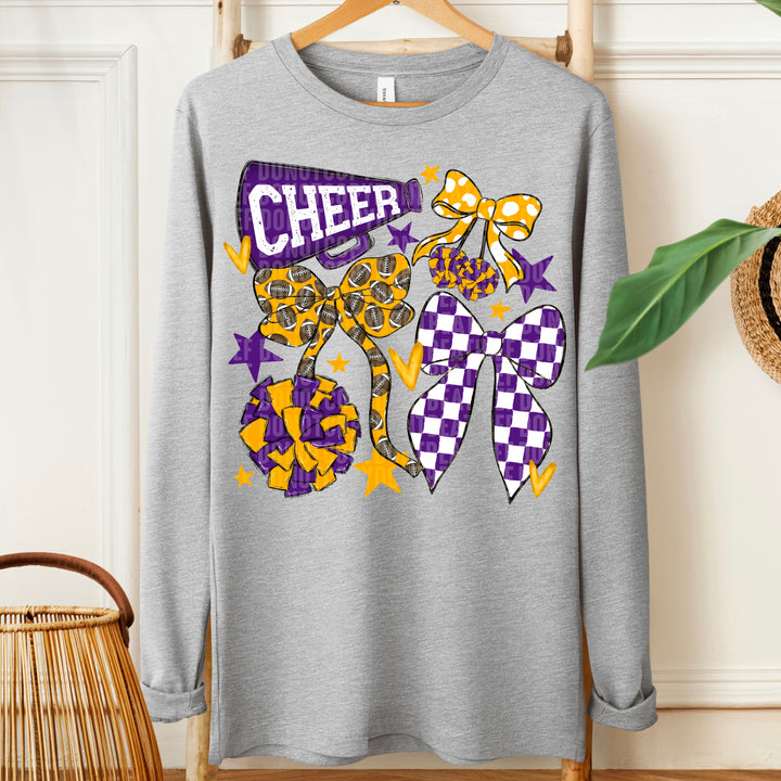 Cheer Football Bow Collage - Purple & Yellow Gold