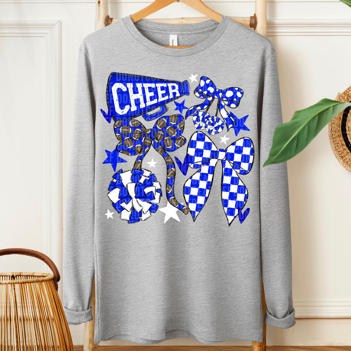 Cheer Football Bow Collage - Royal Blue & White