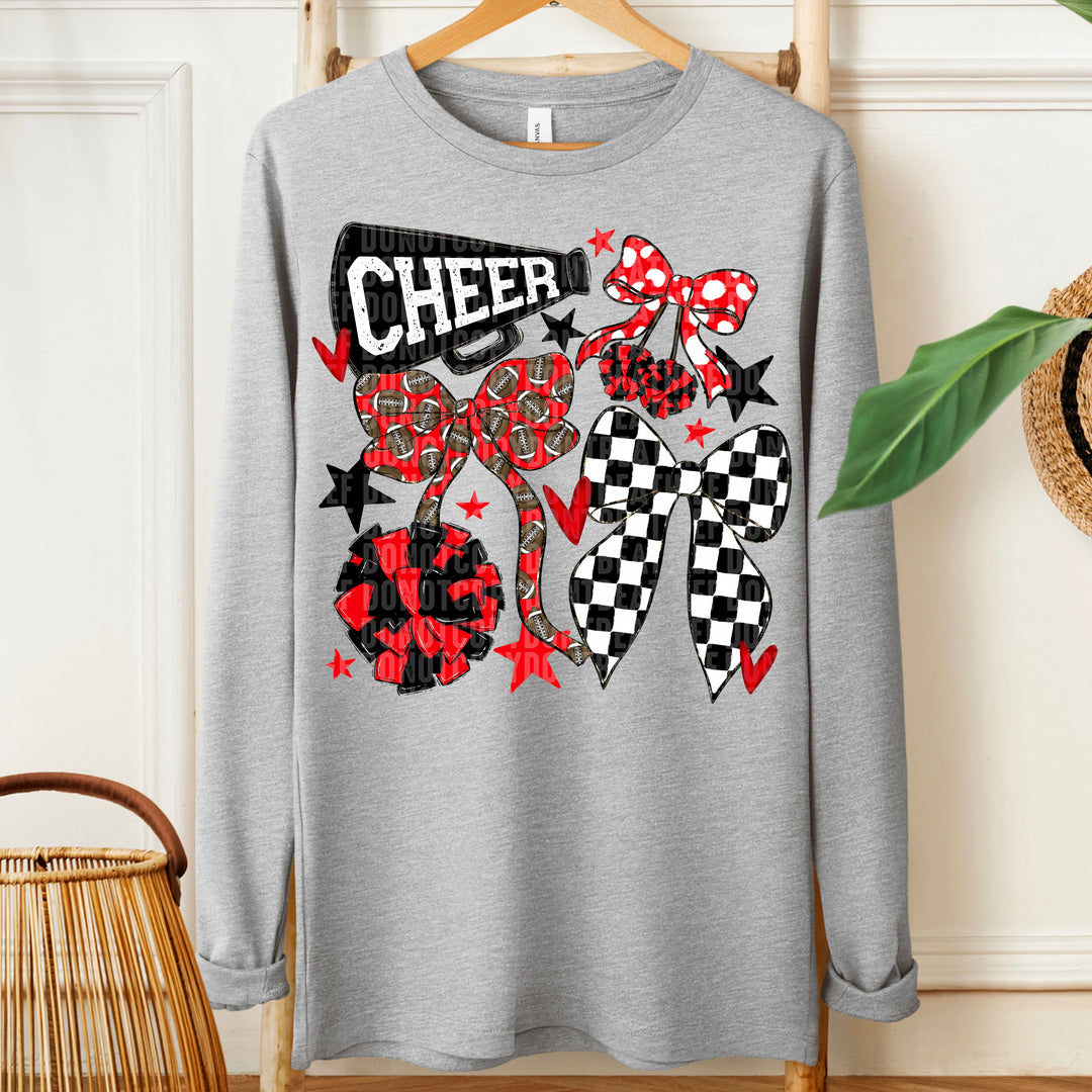 Cheer Football Bow Collage - Red & Black