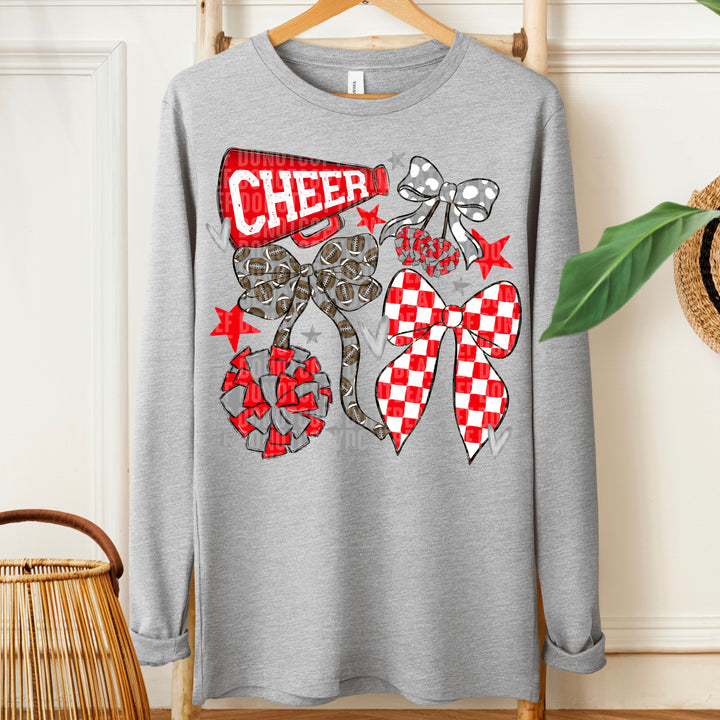 Cheer Football Bow Collage - Red & Grey