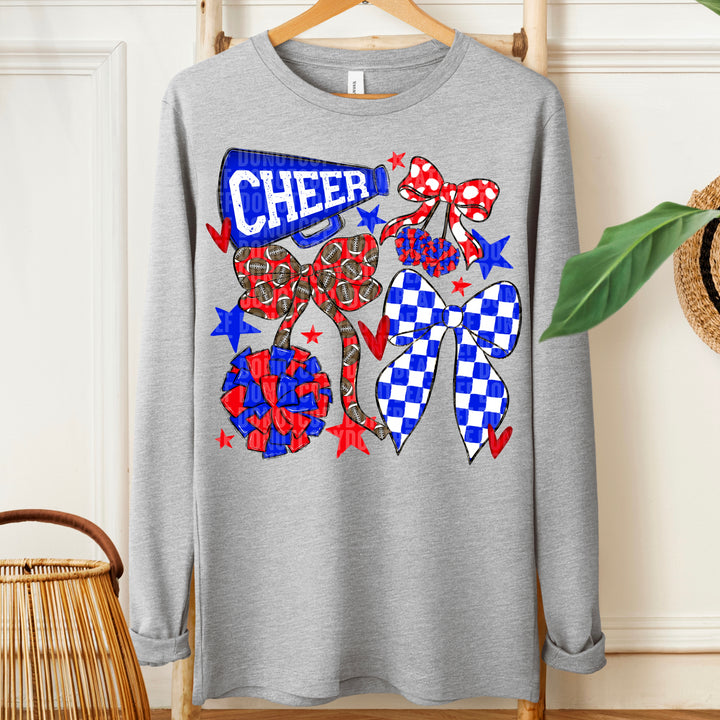 Cheer Football Bow Collage - Red & Royal Blue