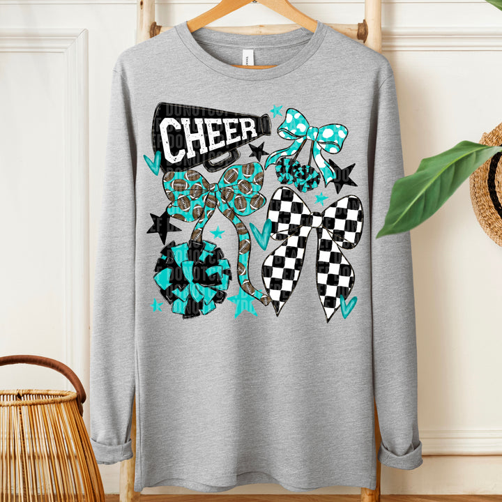 Cheer Football Bow Collage - Teal & Black