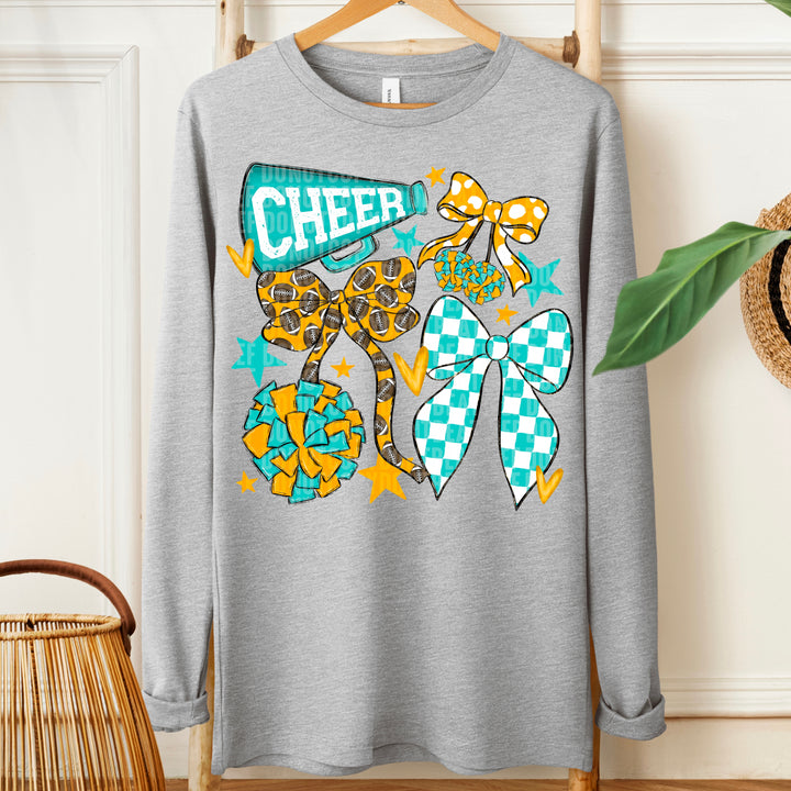 Cheer Football Bow Collage - Teal & Yellow Gold