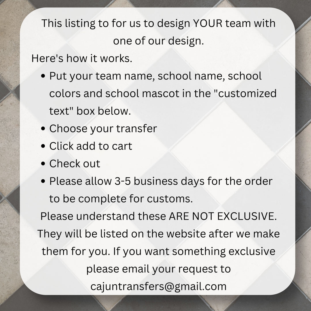 Custom Baseball Transfer- Add your team