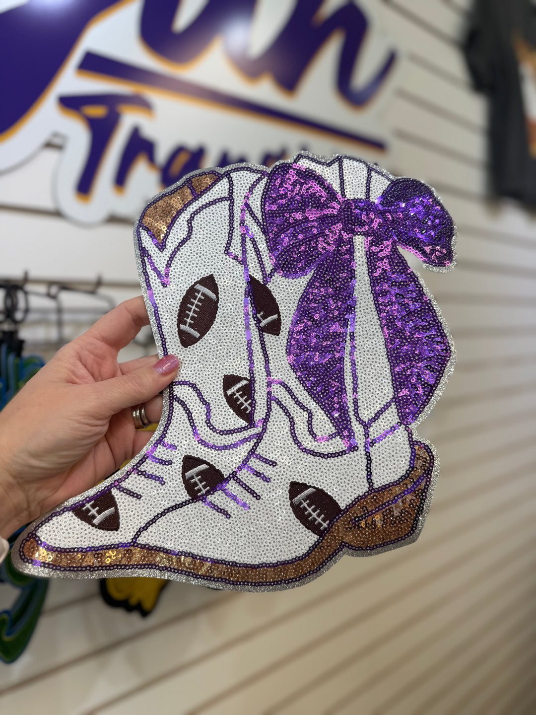 Purple and Gold Football Boots Sequin Patch