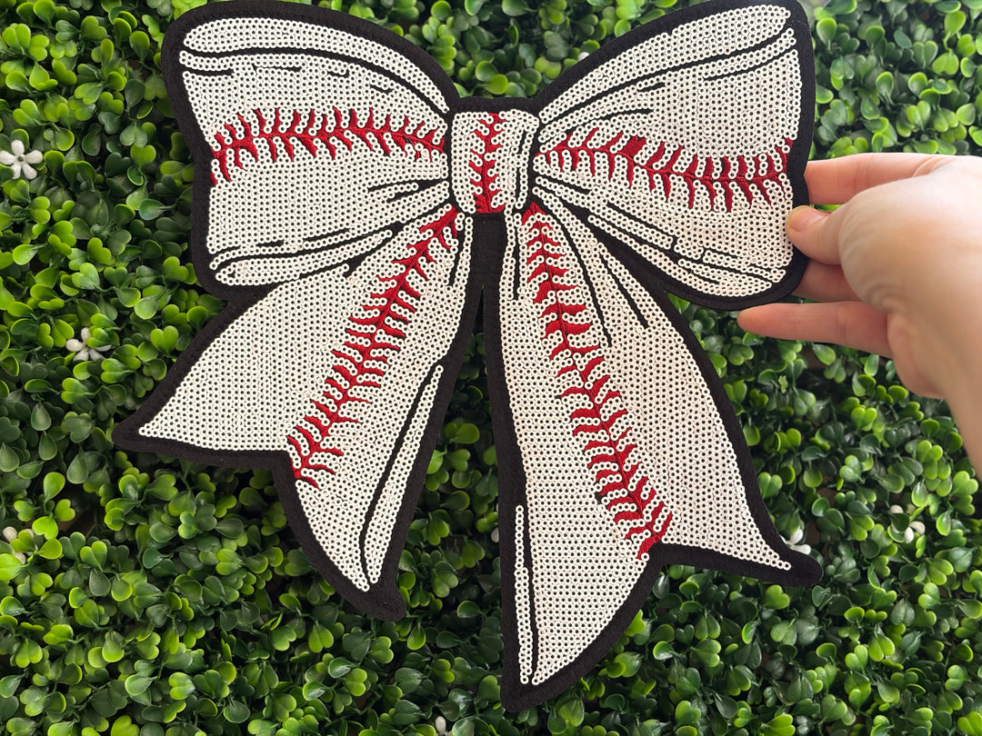 Baseball Bow Sequin Patch