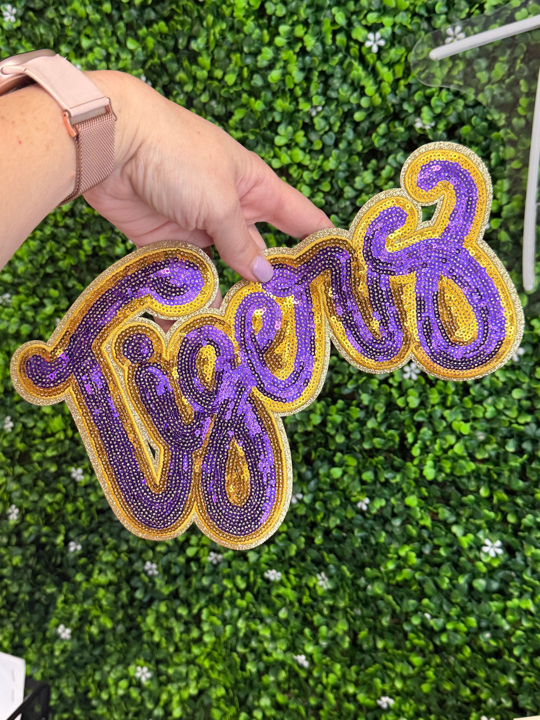 Tigers Purple & Gold  Sequins and Chenille Patch