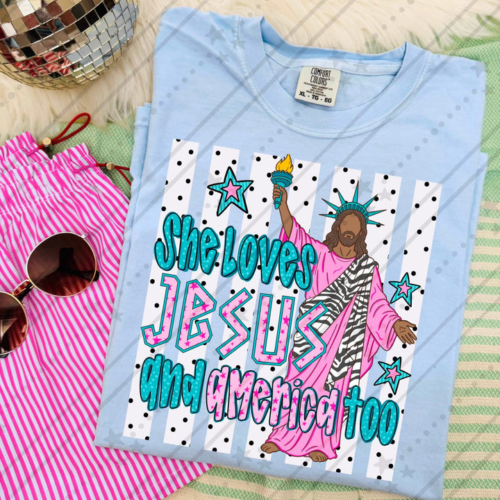 Loves Jesus & America too - Striped