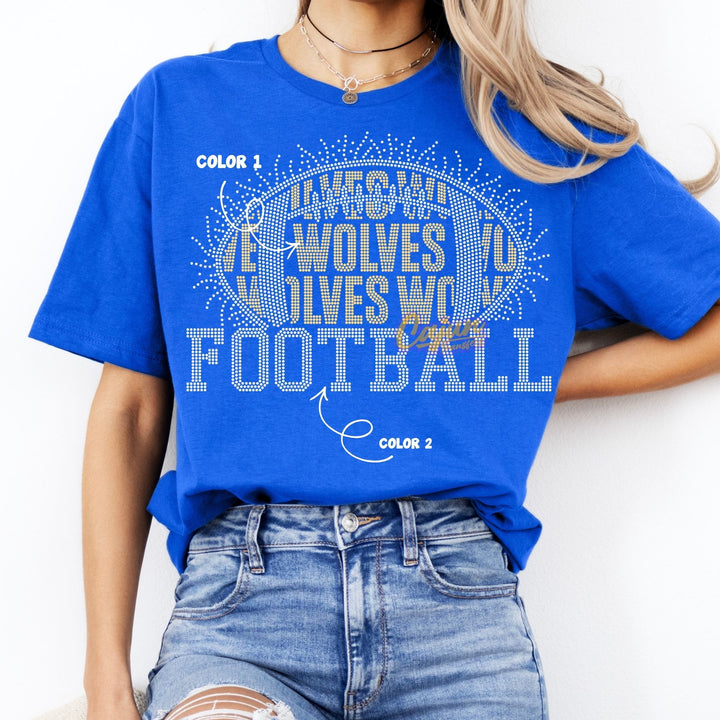 WOLVED WORD IN FOOTBALL SPANGLE PATCH