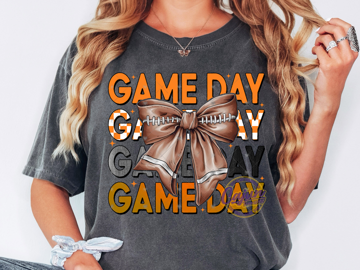 Game Day Football Bow - Orange & Black