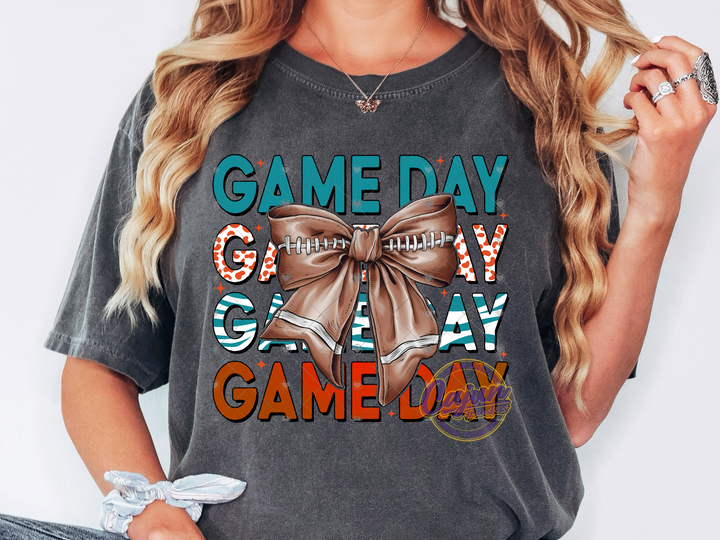 Game Day Football Bow - Teal & Burnt Orange