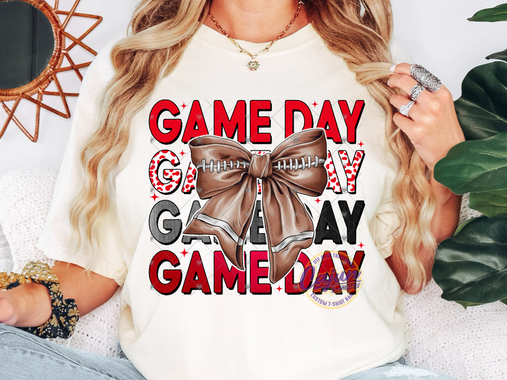 Game Day Football Bow - Red & Black