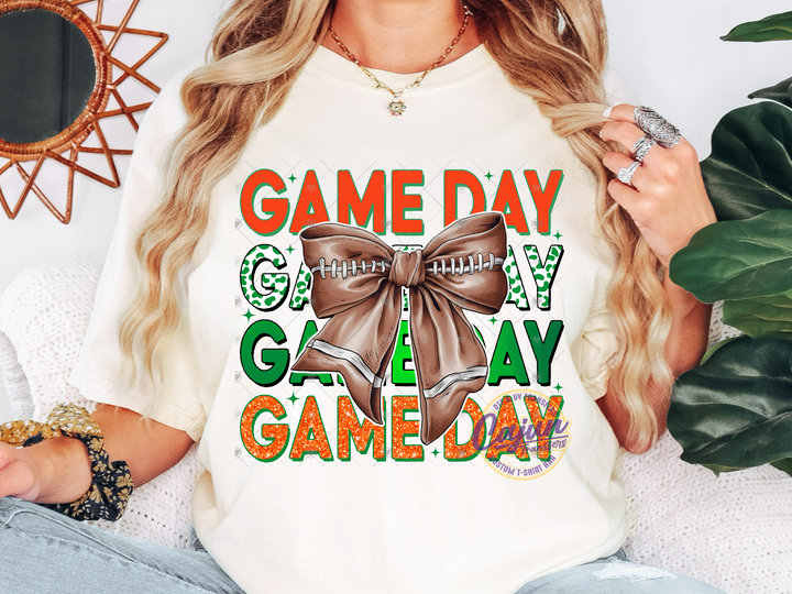 Game Day Football Bow - Green & Orange