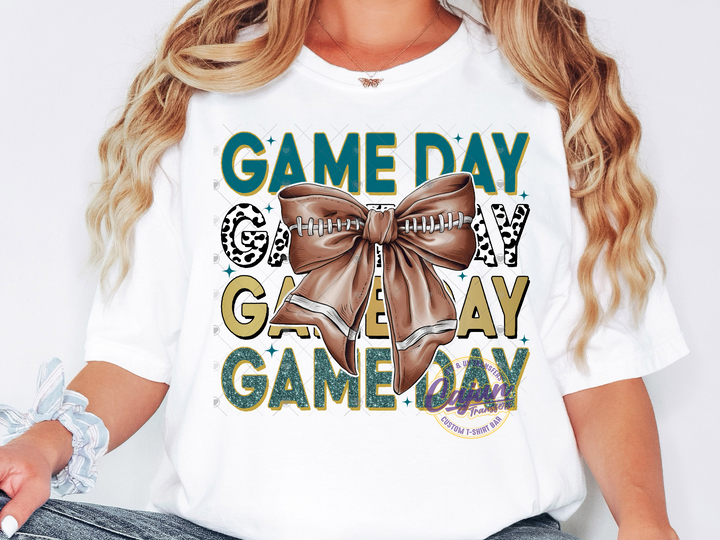 Game Day Football Bow - Green & Gold