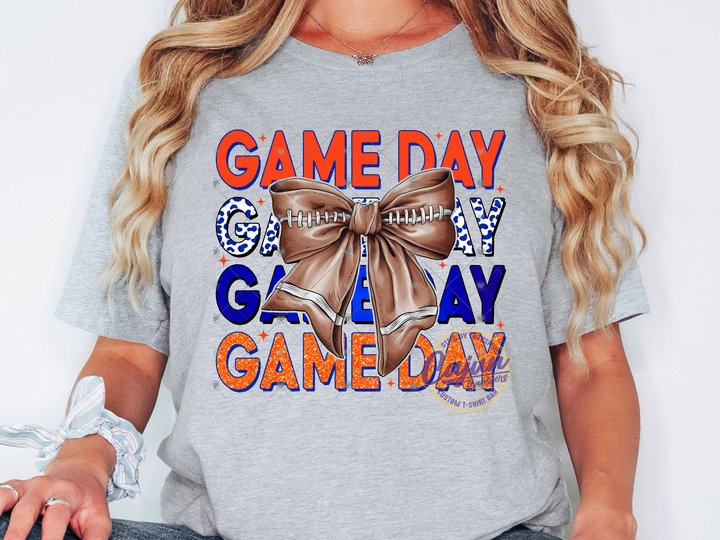 Game Day Football Bow - Red & Royal Blue