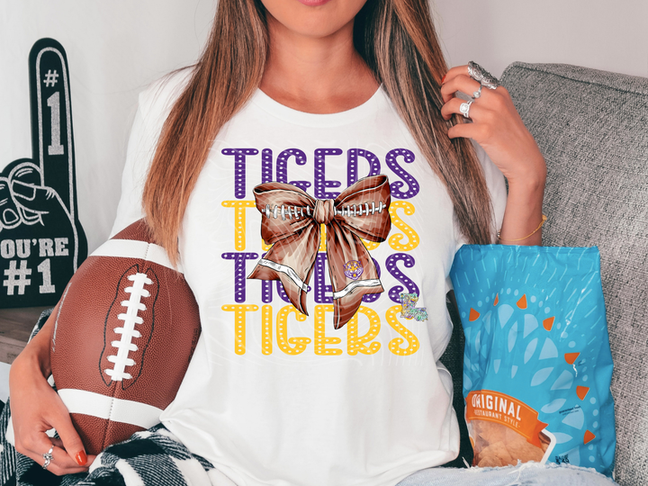 Purple & Yellow Football Tiger Bow