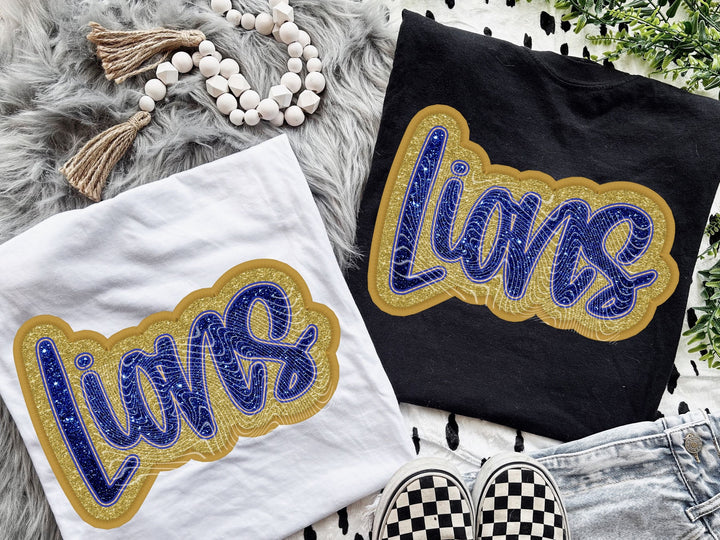 Lions Faux Glitter & Embroidery