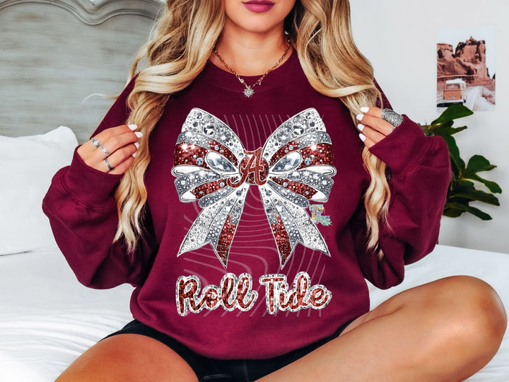 Maroon & White  Bling Bow