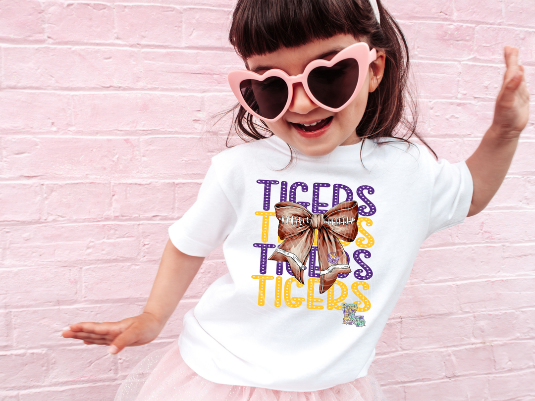 Purple & Yellow Football Tiger Bow