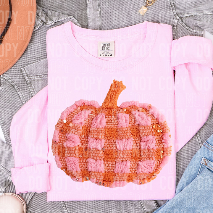 Pink Plaid Pumpkin Faux Yarn