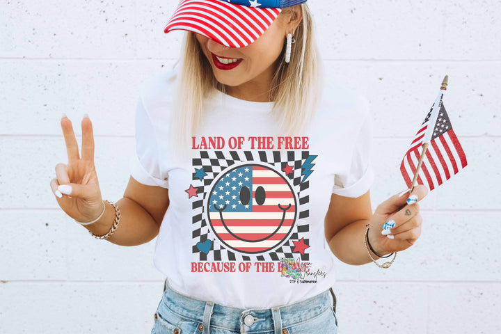 Land of the Free Because of the Brave Retro Smiley Face