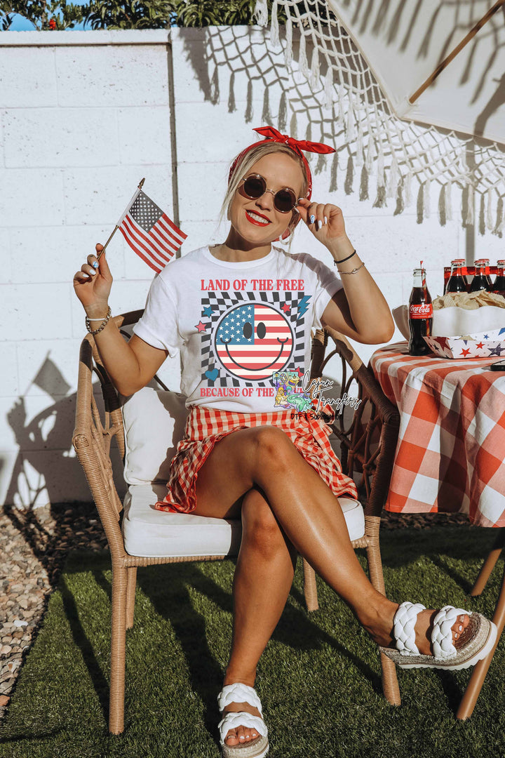 Land of the Free Because of the Brave Retro Smiley Face