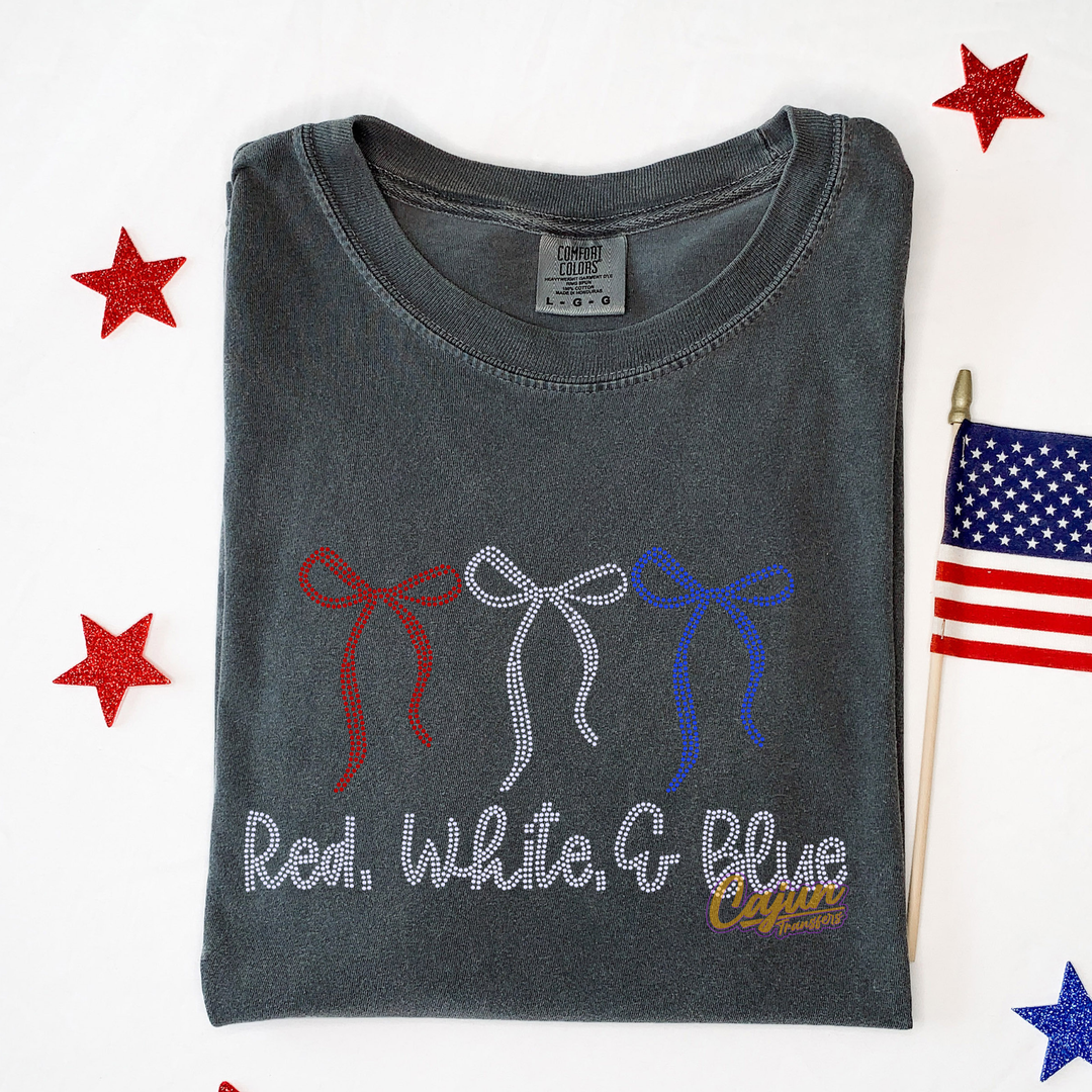 RED WHITE & BLUE BOWS SPANGLE PATCH
