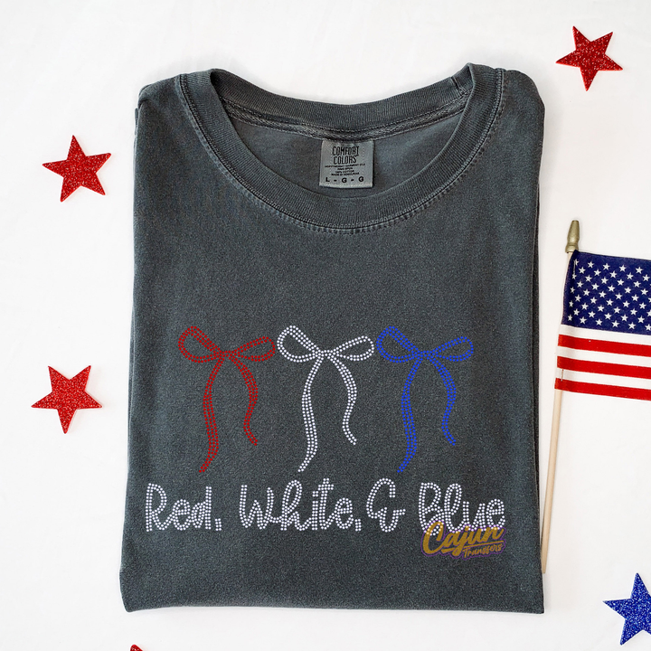 RED WHITE & BLUE BOWS SPANGLE PATCH