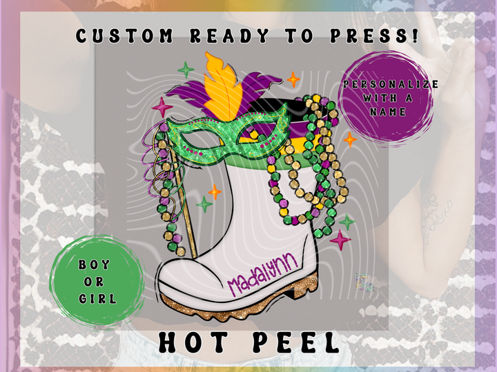 Personalized Name Mardi Gras Shrimp Boots