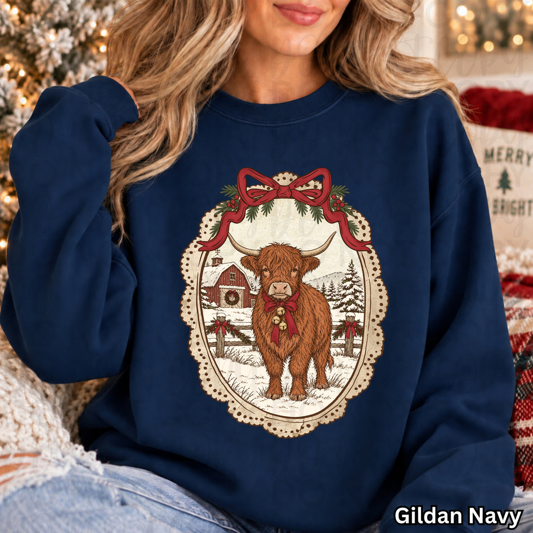 Vintage Christmas Highland Cow