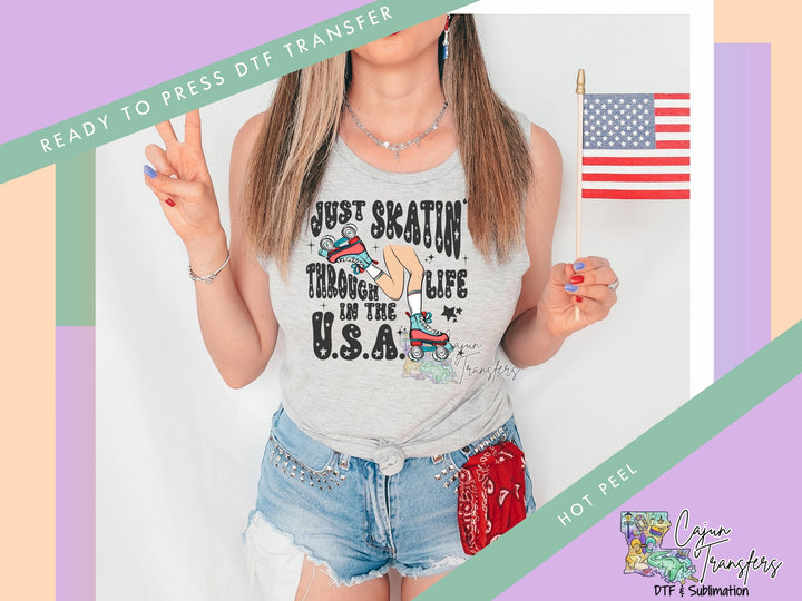 a woman in a tank top holding an american flag