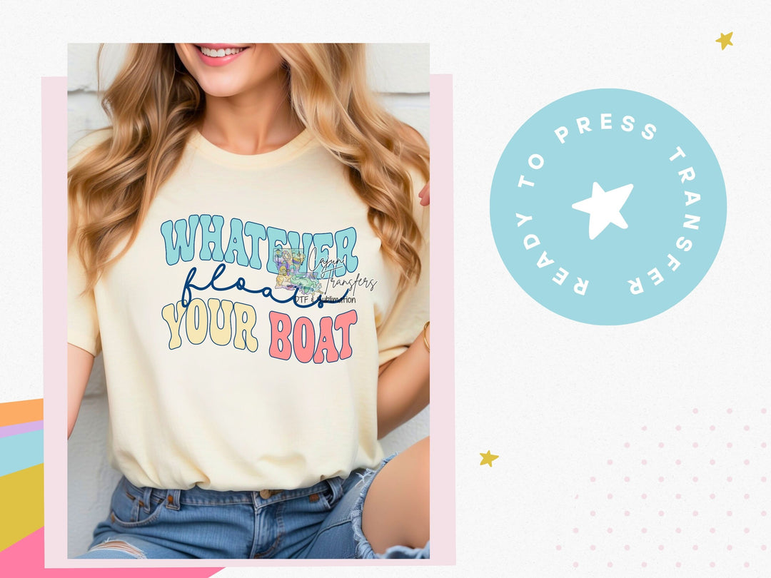 a woman wearing a t - shirt that says, what does your boat mean?
