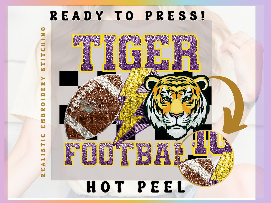 a girl is holding a football and a tiger