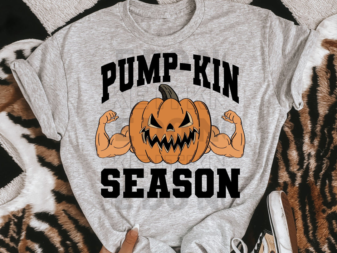a shirt that says pump - kin season with a pumpkin on it