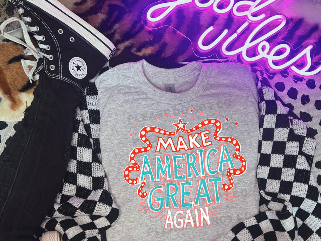 a pair of sneakers and a t - shirt with the words make america great again