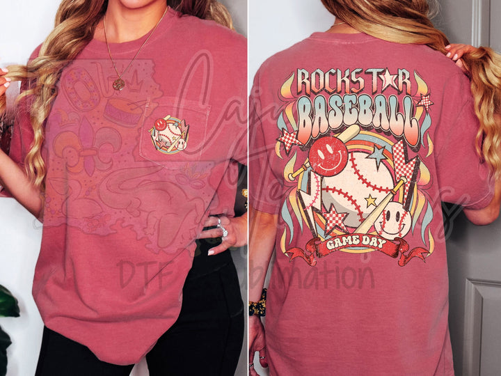 a woman with long hair wearing a baseball t - shirt