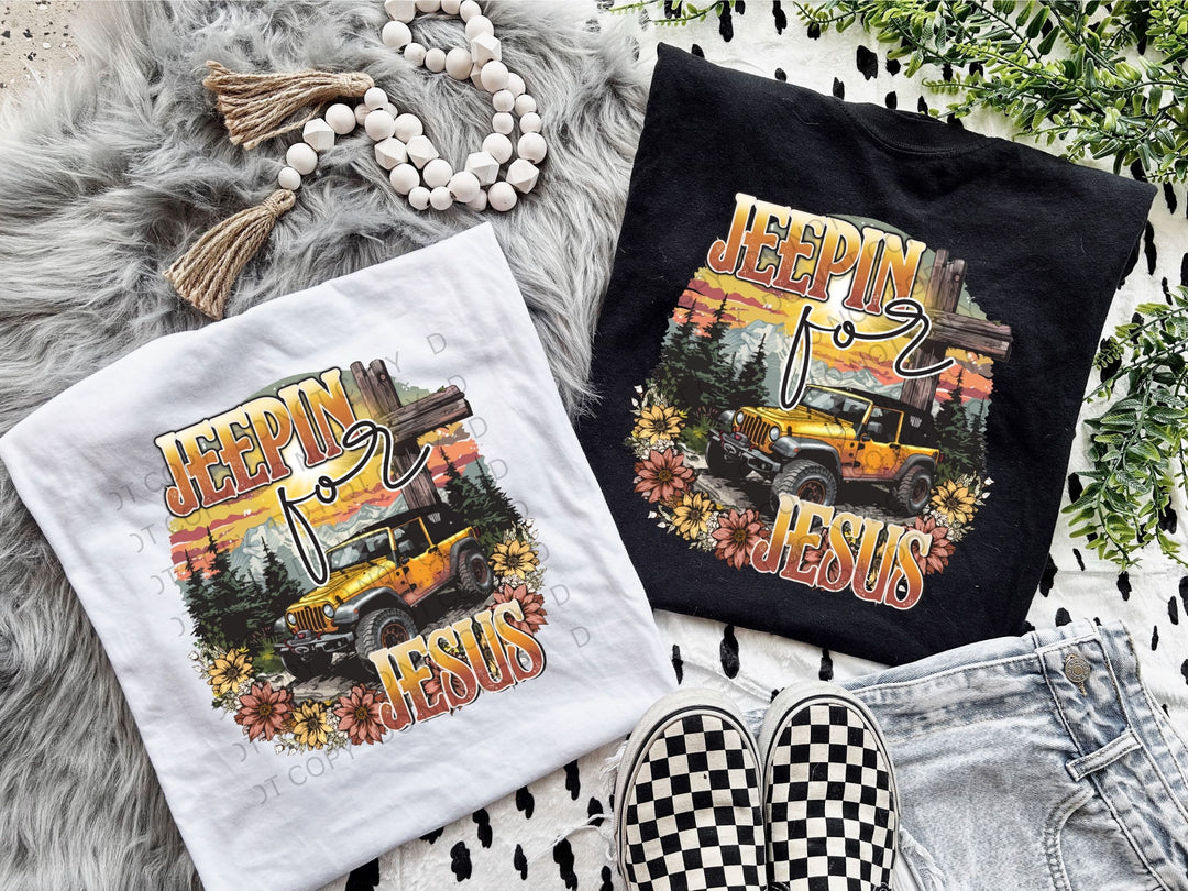 a pair of t - shirts with jeeps on them