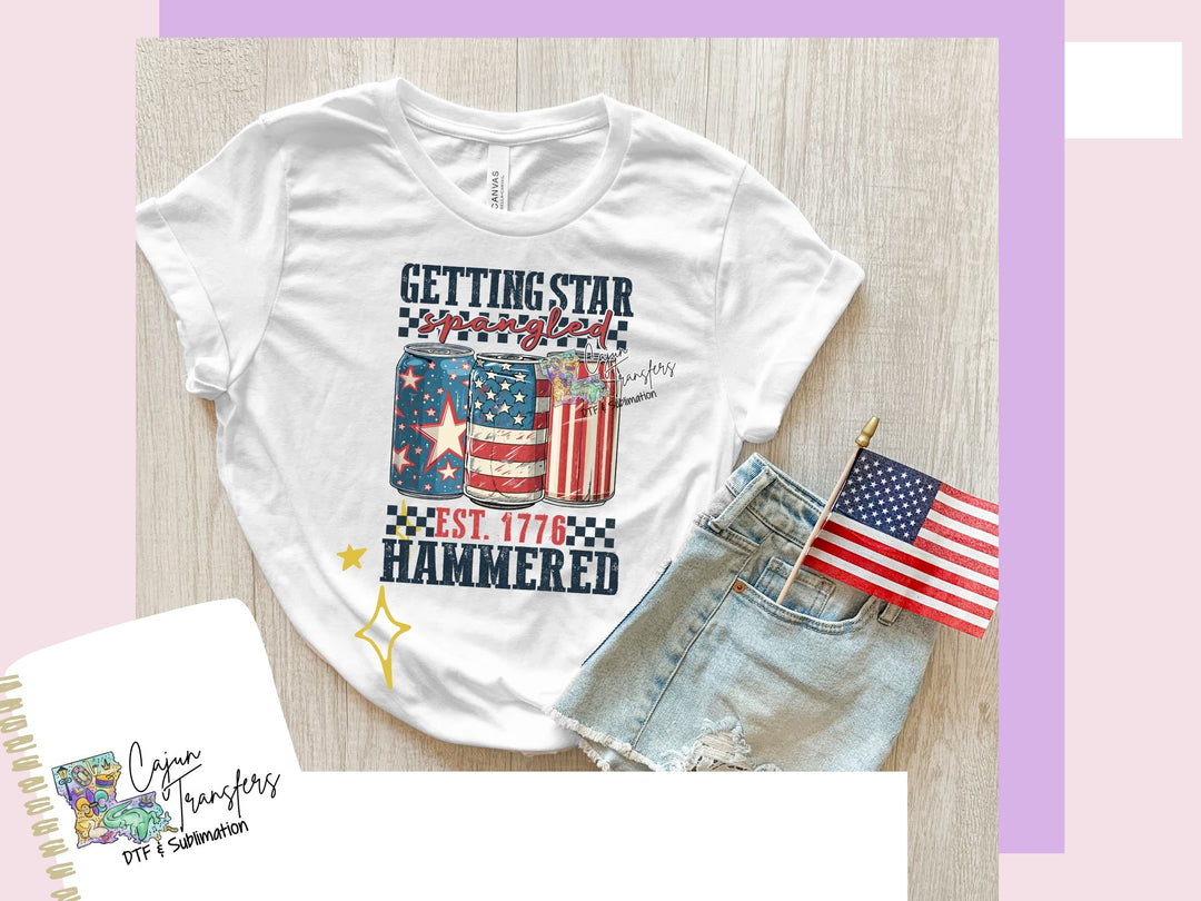 a t - shirt with the american flag and a pair of shorts