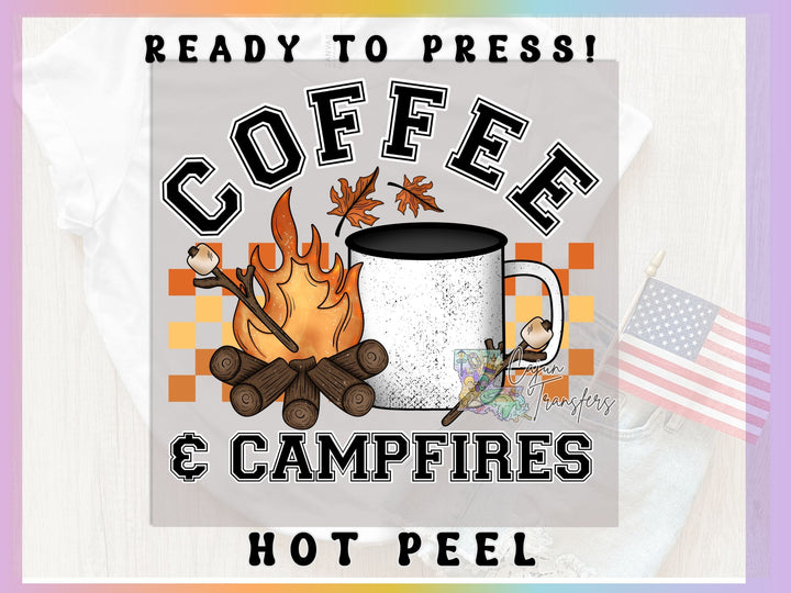 a coffee mug with a campfire next to it