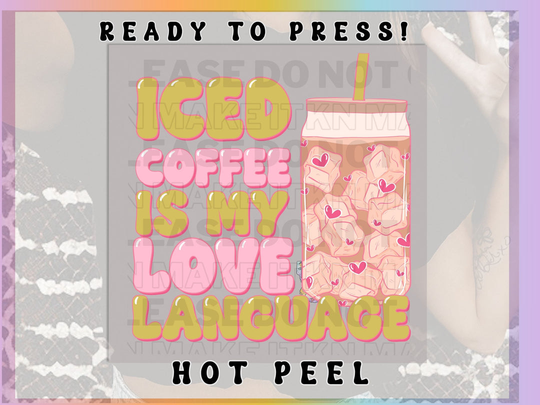 a picture of a woman with a drink and the words iced coffee is my love