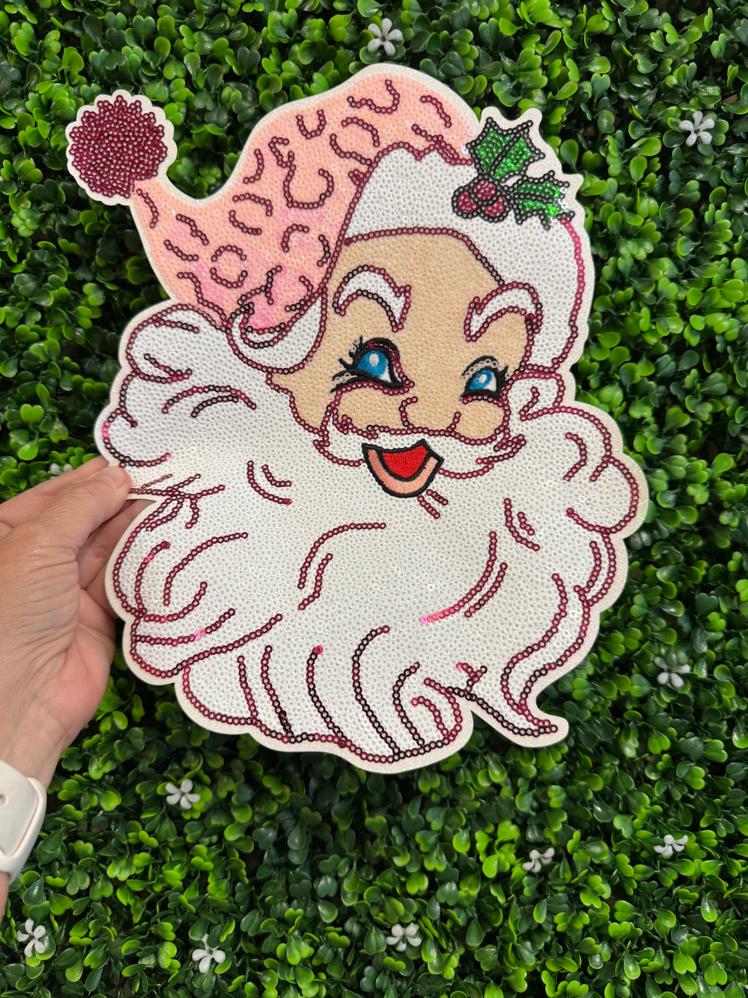 Santa Face  11 inch Glitter & Sequin Patch