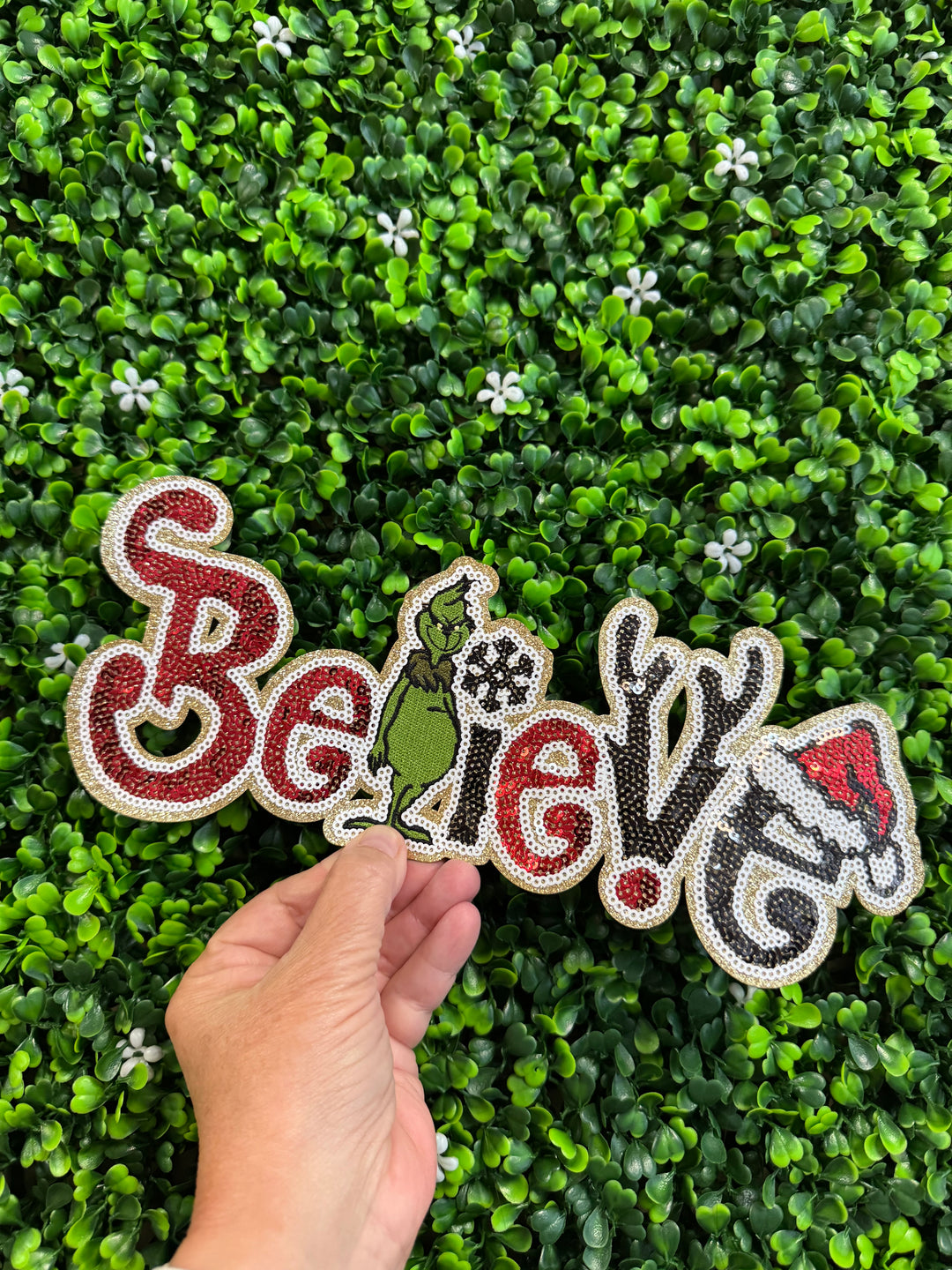 Grinch Believe Glitter & Sequin Patch